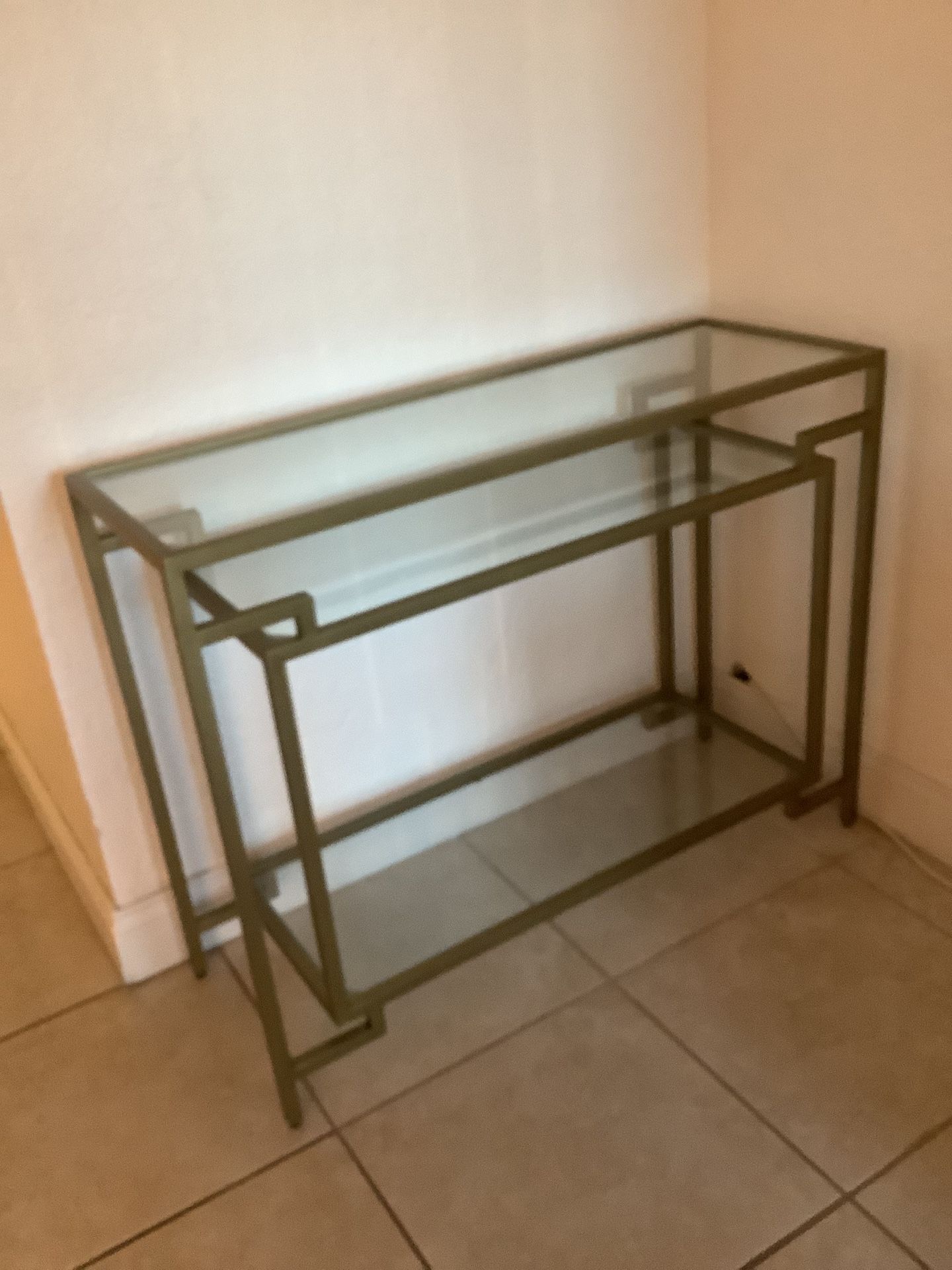 Gold With Glass Console Table 42x33x15 In Excellent Conditions