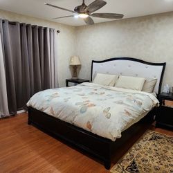 Modern King size bed White leather headboard with 2 nightstands