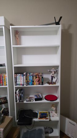 Two White Ikea Billy Shelves