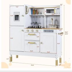Kitchen for Kids, Pretend Preschool Kitchen Sets, Wooden Cooking Playset w/Realistic Light & Sound, Telephone, Stove, Fridge, Microwave, Removable Sin