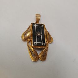 Vintage Real Yellow Gold Onyx/diamond Pendant
