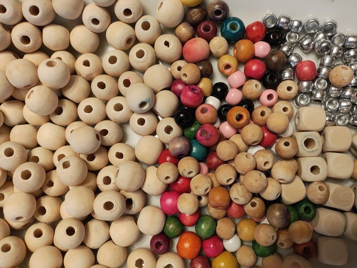 Bead Lot. Wood, Colored And Silver
