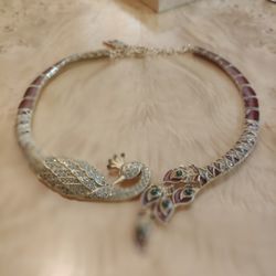 Gold Plated Marquesite Peacock Collar Necklace