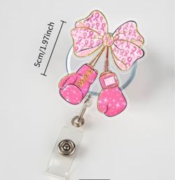 New Breast Cancer Awareness Bow n Boxing Gloves Pink Retractable ID Badge holder