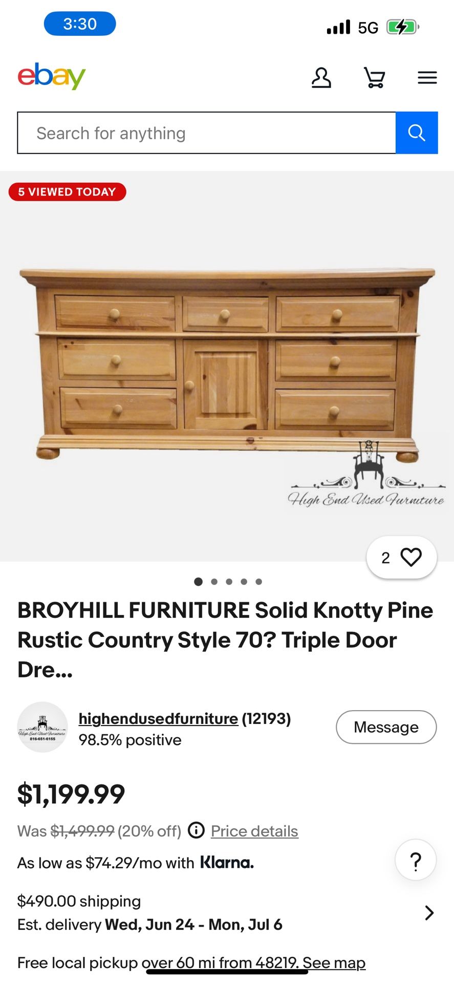 Broyhill Solid Knotty Pine Dresser