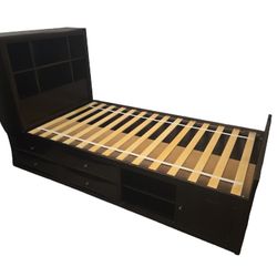 🛌  Nice Espresso Wood Twin Bedframe w/ Built-in Storage