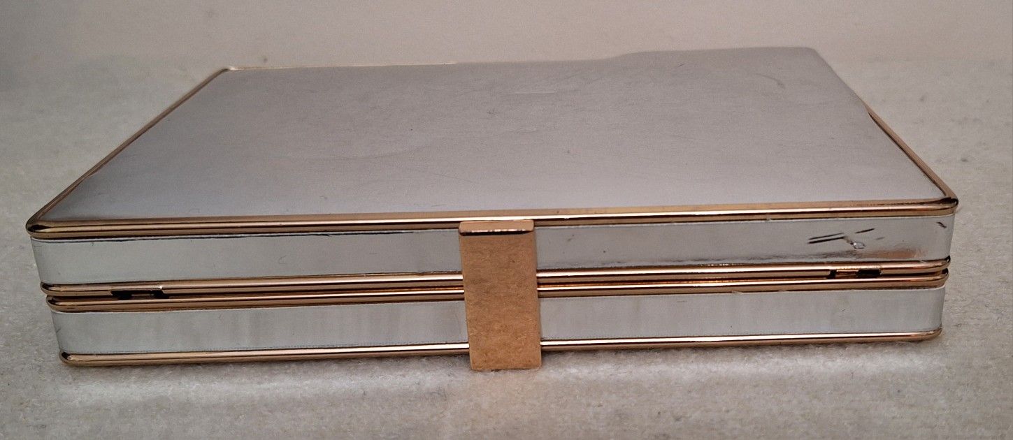 SILVER WITH GOLD TRIM EVENING CLUTCH WITH GOLD CLASP, VEGAN LEATHER Statement Purse
