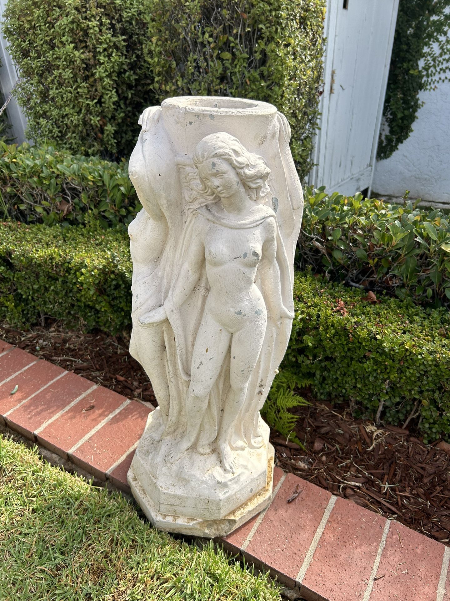 Vintage Goddess Chalk Nude Bust Plant Stand Heavy Cement Garden Statue Sculpture Pedestal