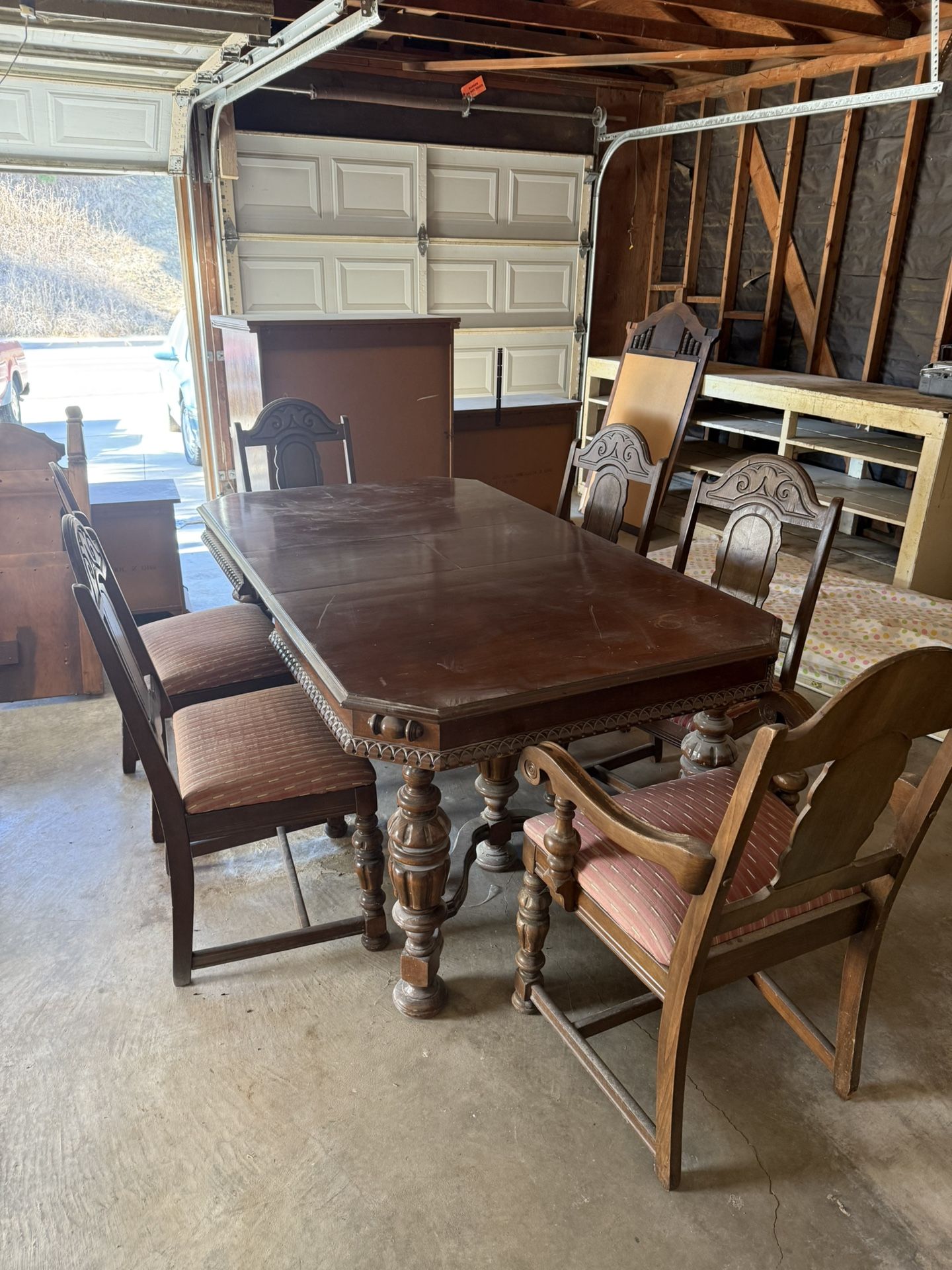 Antique Dining Table With Six Chairs 