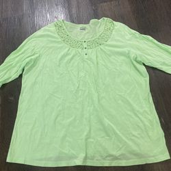 Womans Green 3/4 Sleeve Shirt Size 2x By Basic Editions #12