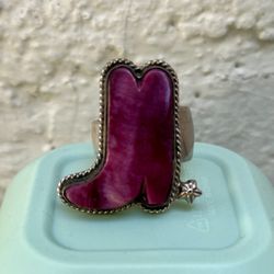 Vintage Southwestern Sterling Silver + Purple Spiny Oyster Cowboy Boot Ring: Size 7 