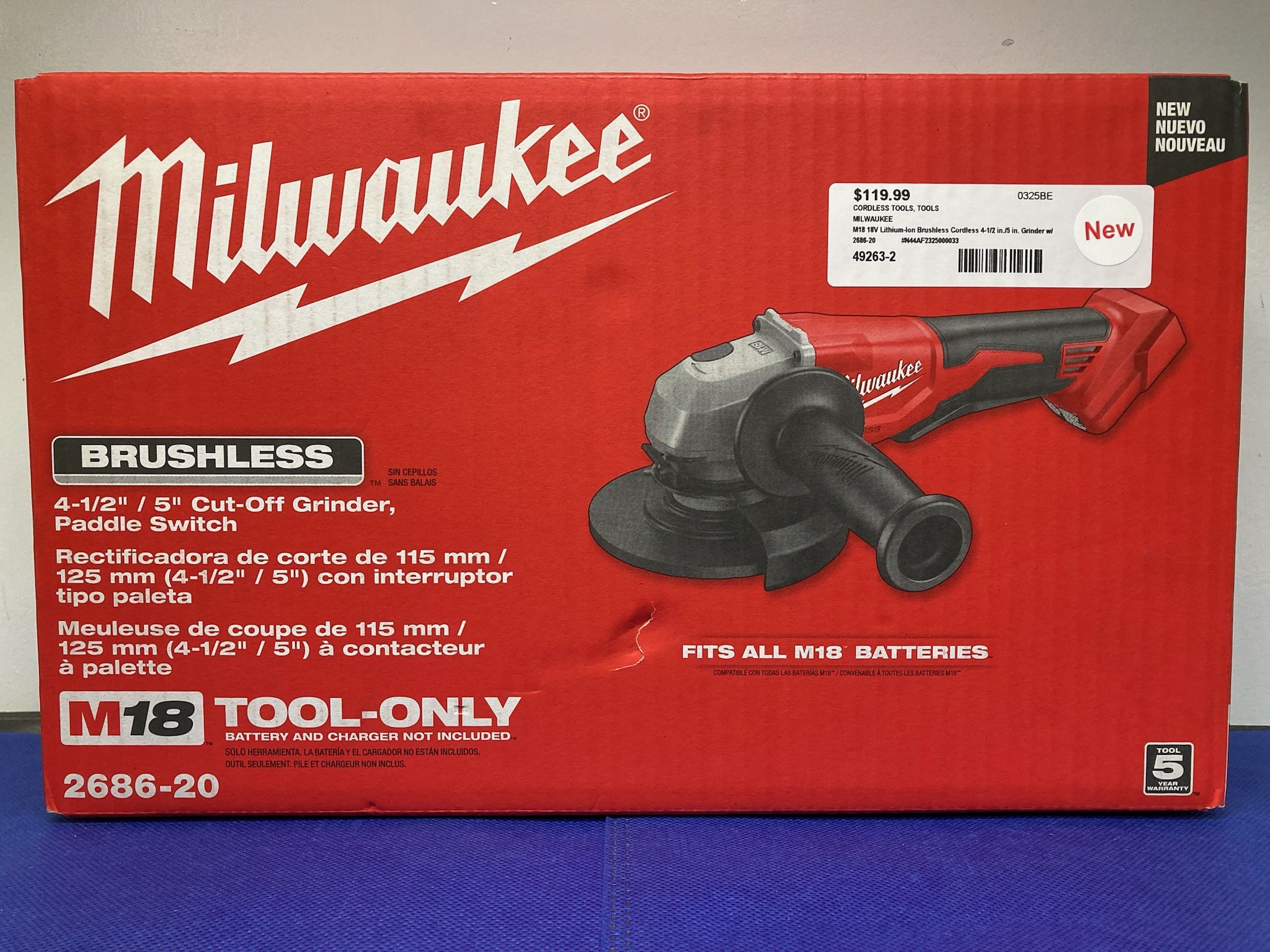 Milwaukee 2686-20 M18 18V Brushless Cordless 4-1/2" /5" Grinder w/Paddle Switch (Tool-Only). NEW