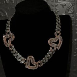 18 k Gold Plated Two-tone Triple Heart Necklace 