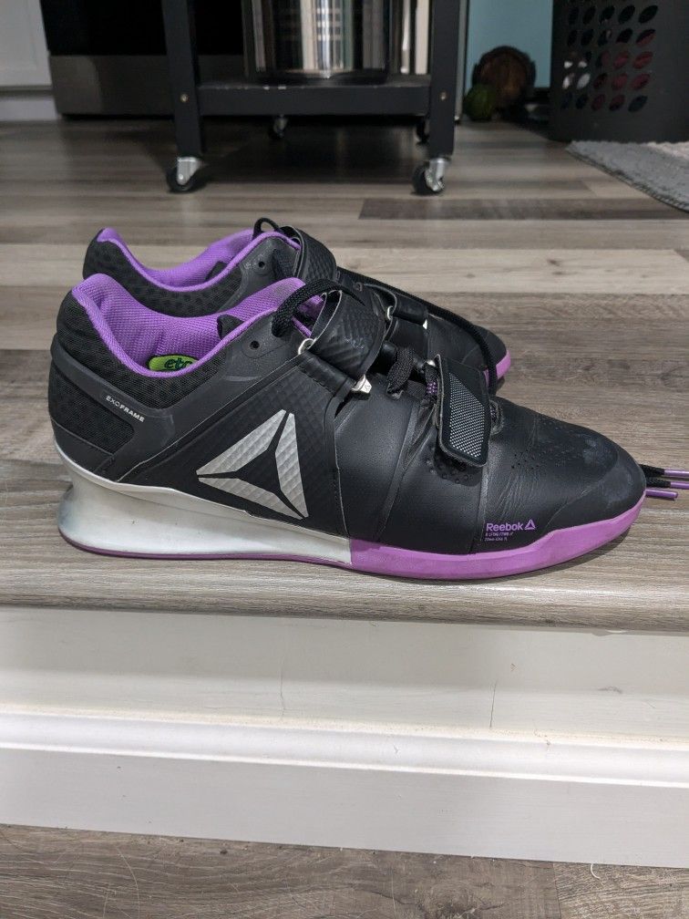 Reebok Legacy Lifter, Purple/Black/Silver. Women's size 10