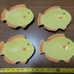 Fish Shaped Decorative Plates Set of 4 Porcelain Plate Dish Embossed