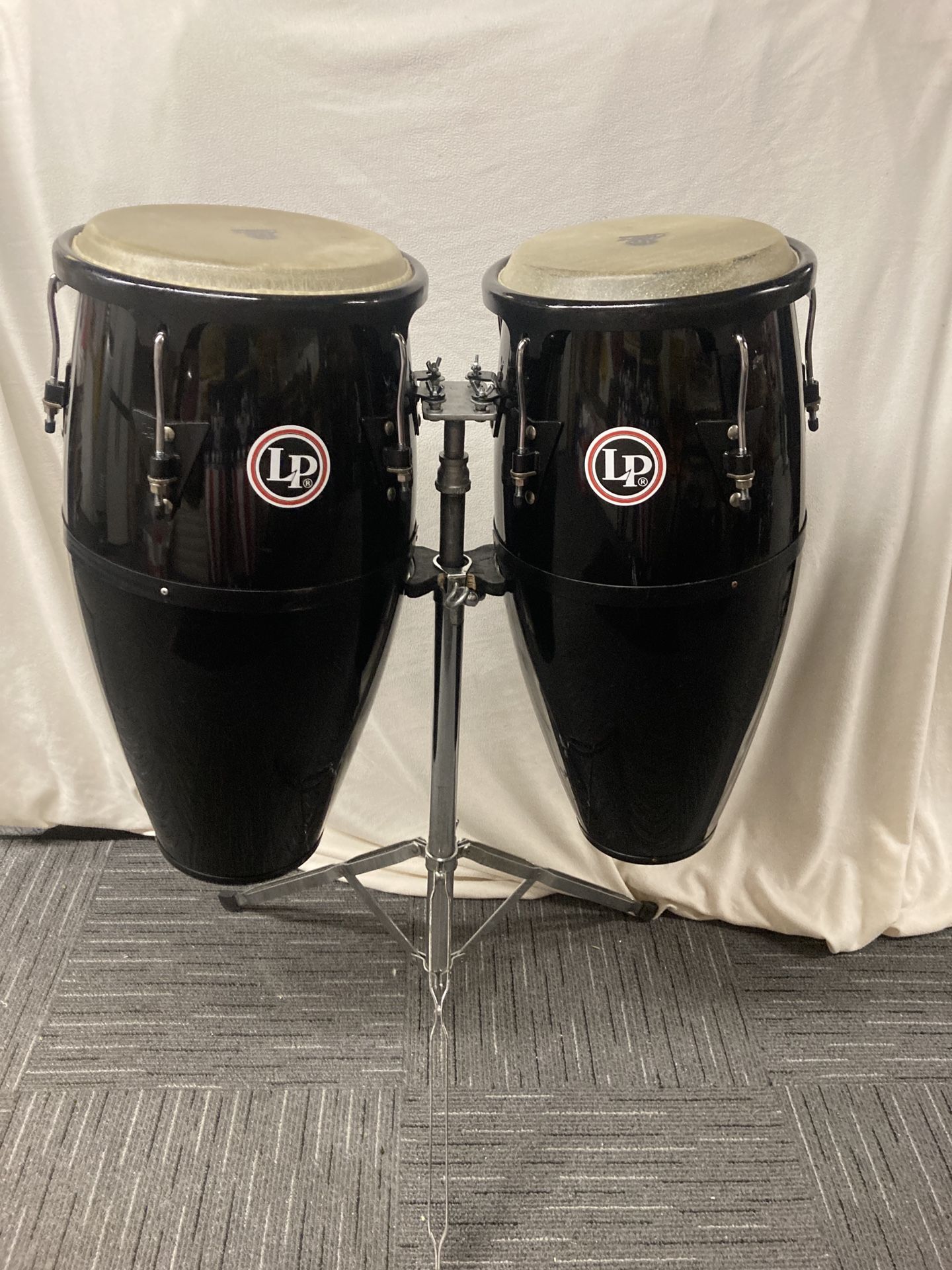 Lp Black Fiberglass Congas With Stand And Cases