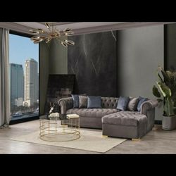 Audrey Velvet Gray RAF Chaise Sectional

