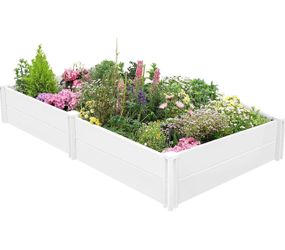 8x4x1ft Vinyl Raised Garden Bed, Raised Plant Box for Gardening, Durable Outdoor Planter Box with Open Bottom, DIY Above Ground Vinyl Garden Beds for 