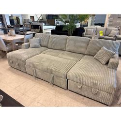 corduroy double chaise  sleeper sectional sofa with pull out bed