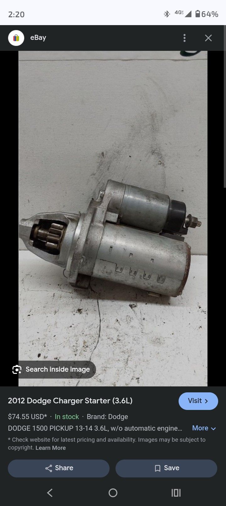 Used 2006 Dodge Charger Starter 