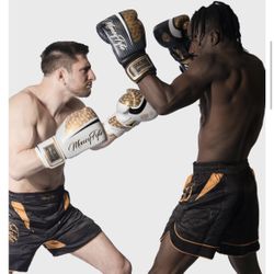 New MoneyFyte 10 oz boxing gloves, kick boxing . White  & gold 