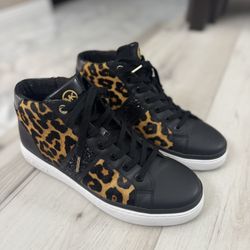 Michael Kors Size 9 Leopard and Leather Chapman Embellished High Top Sneaker