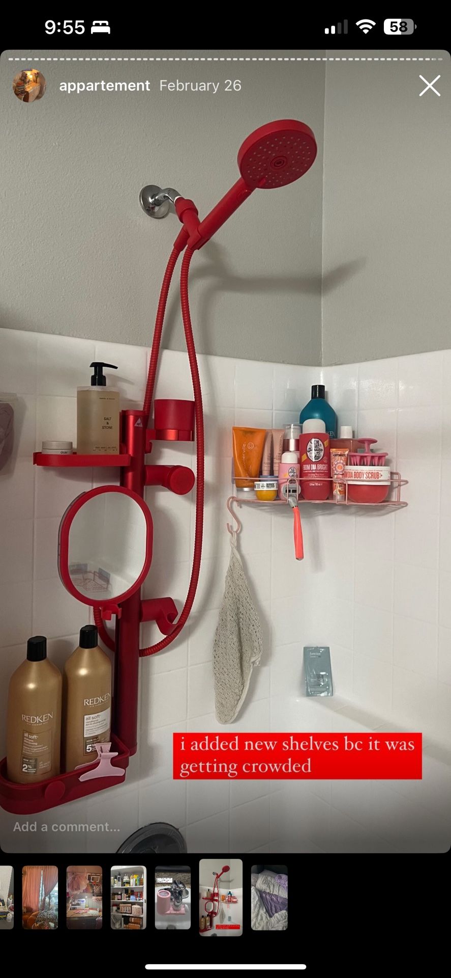 pink corner shower shelves (woodland hills)