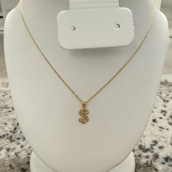 Real 18K Dollar Symbol Necklace