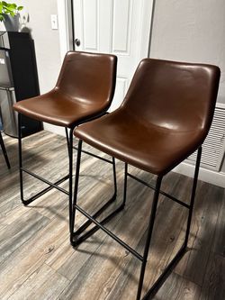 Brown Faux Leather Bar Stools – Set of 2