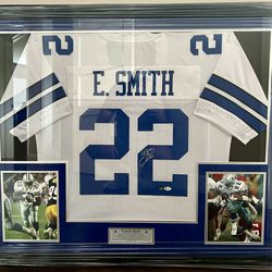 Emmitt Smith Signed Framed Custom Jersey  Dallas Cowboys Beckett COA