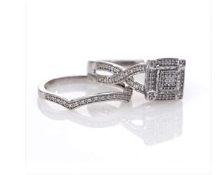 1/4 diamond Square Frame Bridal Set in Sterling Silver. Size 5 Thumbnail