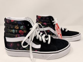 Vans Women's Sk8-Hi Pressed Floral Black True White Skate Shoes Size 4