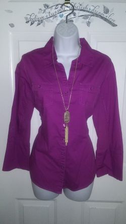 Fuscia Long Sleeve Button Up 1x Top