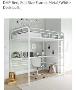 DHP Bed, Full Size Frame, Metal/White Desk Loft,