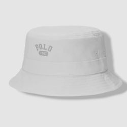 Polo Ralph Lauren White/Gray Reversible Fleece & Twill Bucket Hat L/XL Size