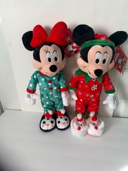 New Disney Minnie Mouse & Mickey Mouse Christmas Standing Plush