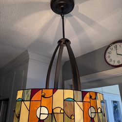 allen + roth 20" Mission Bronze Pendant Light with Tiffany Style Shade Mid century modern, stained glass