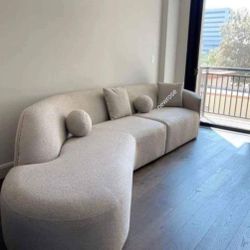 Redondo Ivory Boucle 2pc Curved Sectional Sofa