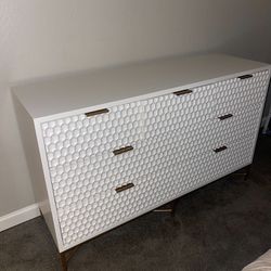 White And Gold Dresser W/ 2 Side Tables 