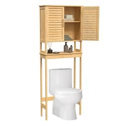 Over The Toilet Storage Cabinet, Bathroom Cabinet with Adjustable Inside Shelf and Bottom Stabilizer Bar, Space-Saving Toilet Rack, Natural Beige UBTS