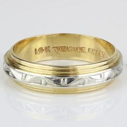 Vintage 14k Two-tone Yellow & White Gold Wedding Ring Band By Treasure Chest 