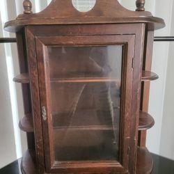 vintage wood and glass curio cabinet