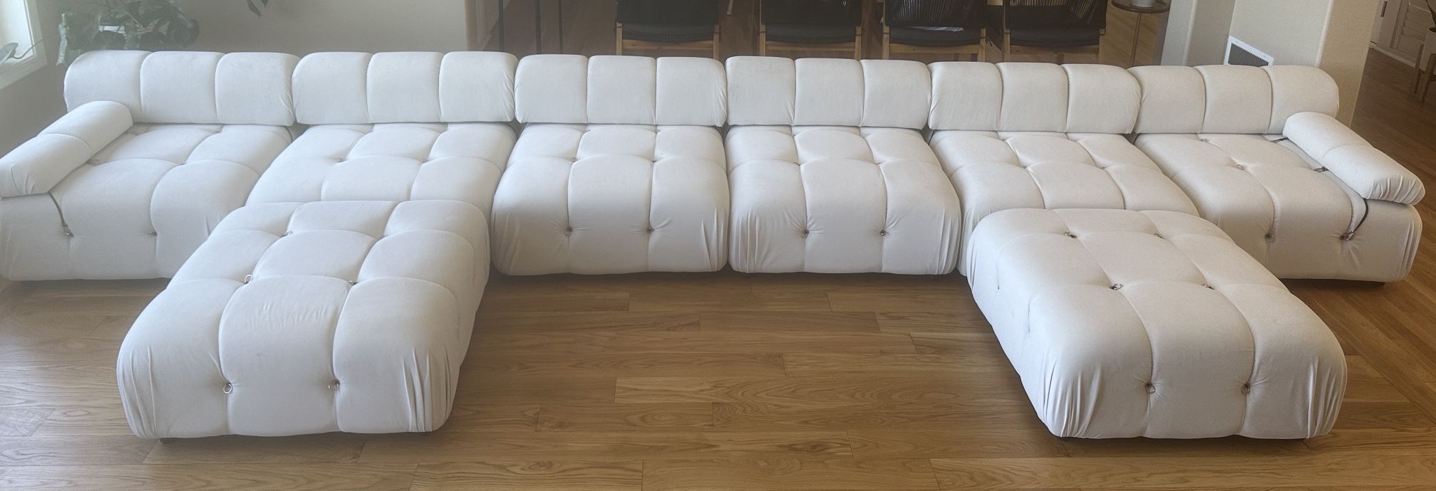 Modular 6 seat beige velvet sofa