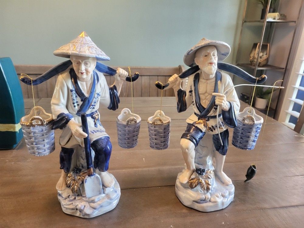 Porcelain Chinese Fisherman Figures