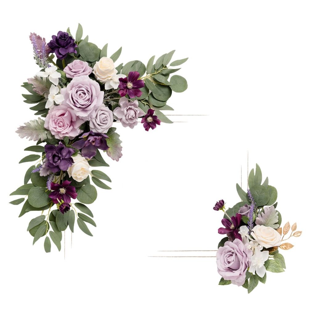 Ling's Moment 2pcs Wedding Artificial Sign Flower Swags Arch Floral Garlands Decorations Lilac Purple & Cream For Ceremony Party Reception Entrance We