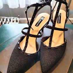 Ladies Sparkly Low Heels Holiday Shoes Black Size 10.5