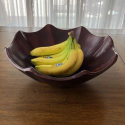 Large 15" Vintage Scalloped Wood Serving Bowl