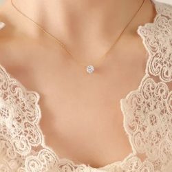 N254- Shiny Zircon Gold Pendant Necklace!