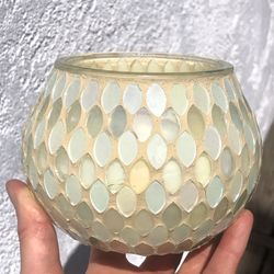 NEW*👉🏻Mosaic Glass Holder Wax Candle ❄️Frosted Snowflake❄️ (Silver Lake)