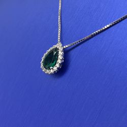 14kt White Gold Gemstone Diamond Pendant & Necklace Combo Lab Emerald 20” 6.25grams 161048 11